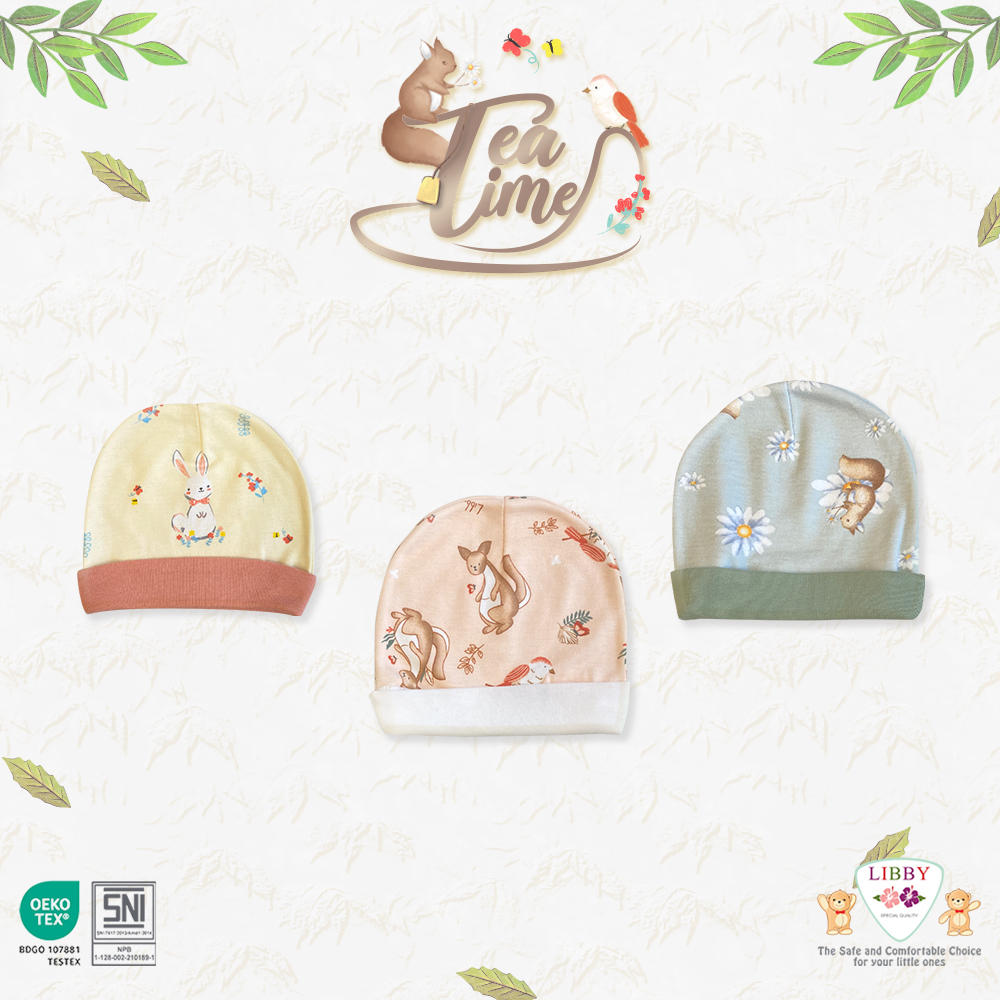 [TOMS] [BUNDLE HEMAT 3pcs] LIBBY (3pcs) Topi Bayi model Bulat PRINT Motif Terbaru Grosir