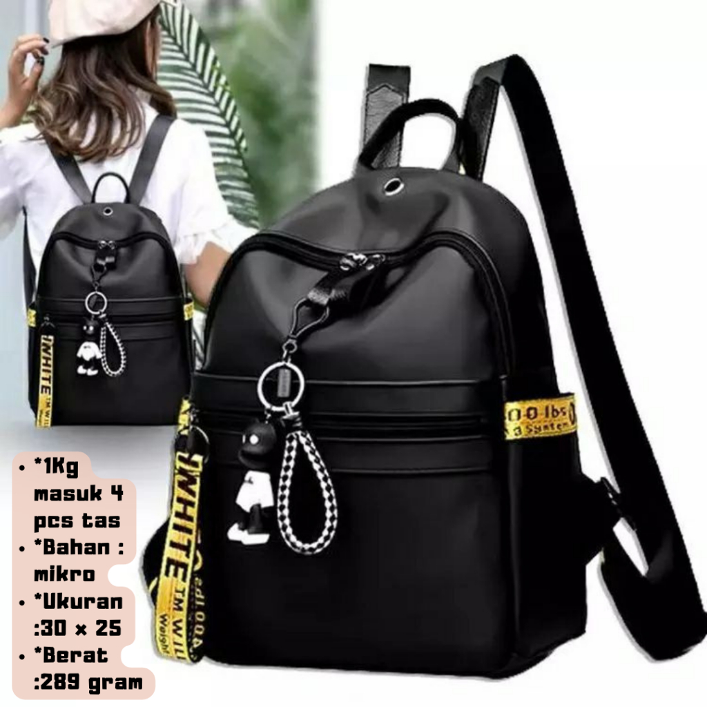 TAS RANSEL BACKPACK GENDONG BELAKANG WANITA CEWEK KANVAS IMPORT KOREA MURAH MULTIFUNGSI MONICA