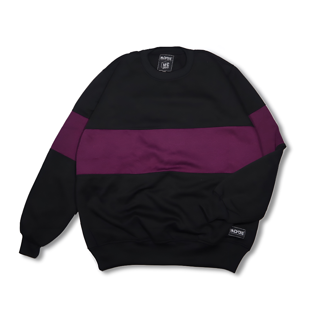 Mcvois Sweater Crewneck Kombinasi Hitam Plat Ungu