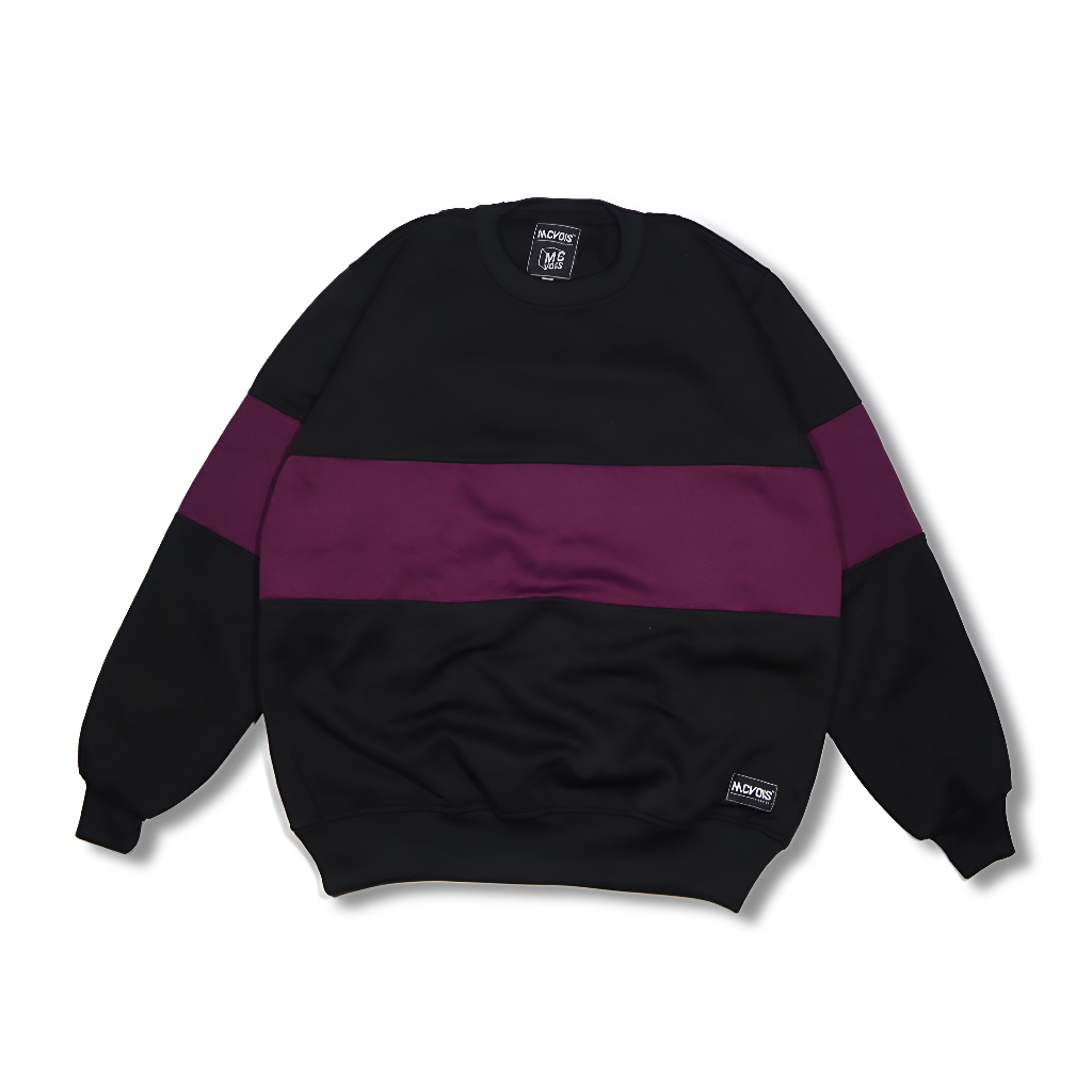 Mcvois Sweater Crewneck Kombinasi Hitam Plat Ungu