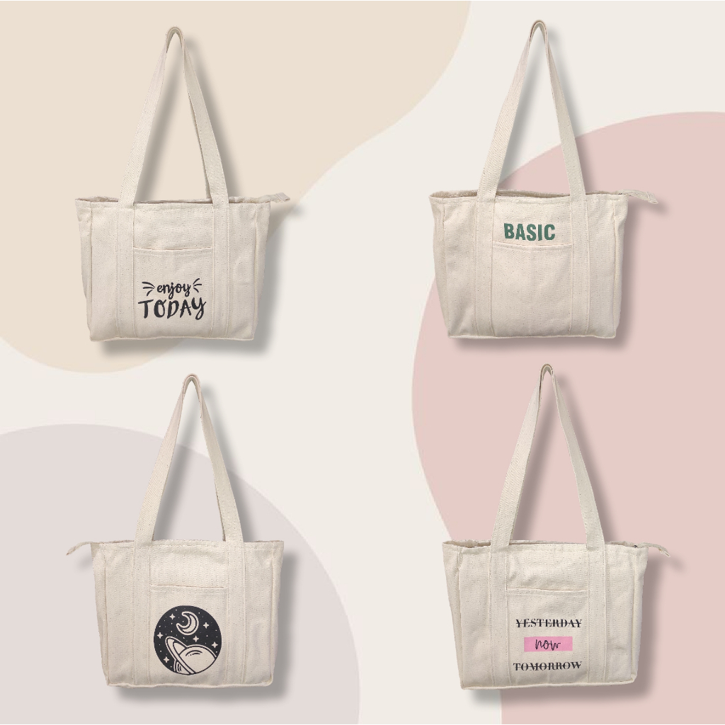 Tas Tote Bag Kanvas Resleting Lu Mecca untuk Wanita atau Pria (Unisex) Premium