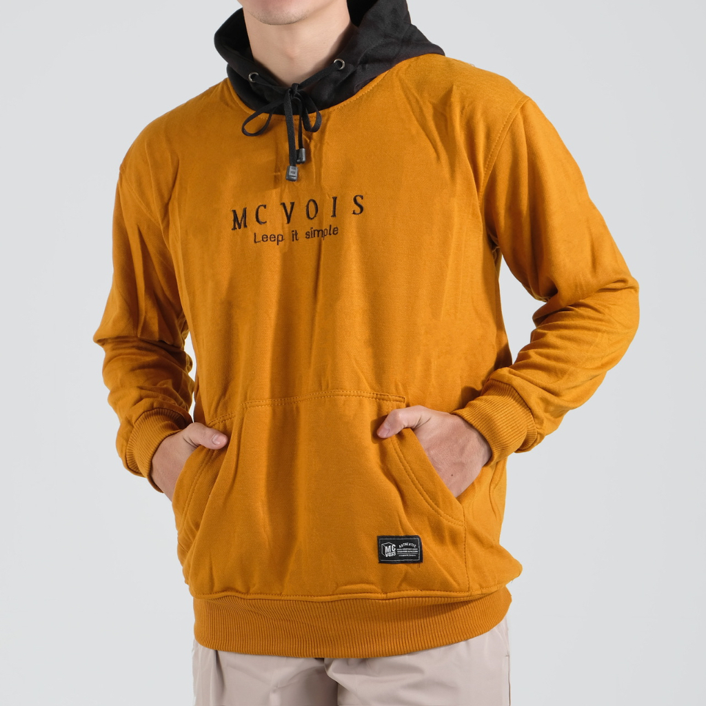 Mcvois Sweater Hoodie Kombinasi Mustard Topi Hitam Premium Distro