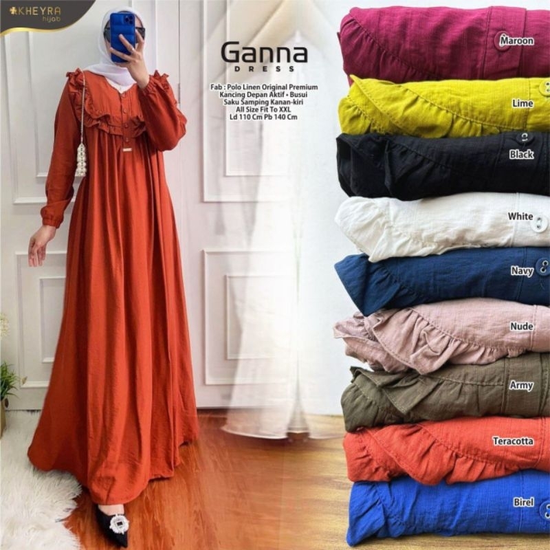 Ganna dress, bahan Polo linen original premium, Ld.110 Pb.140 busui kancing aktif, by Kheyra