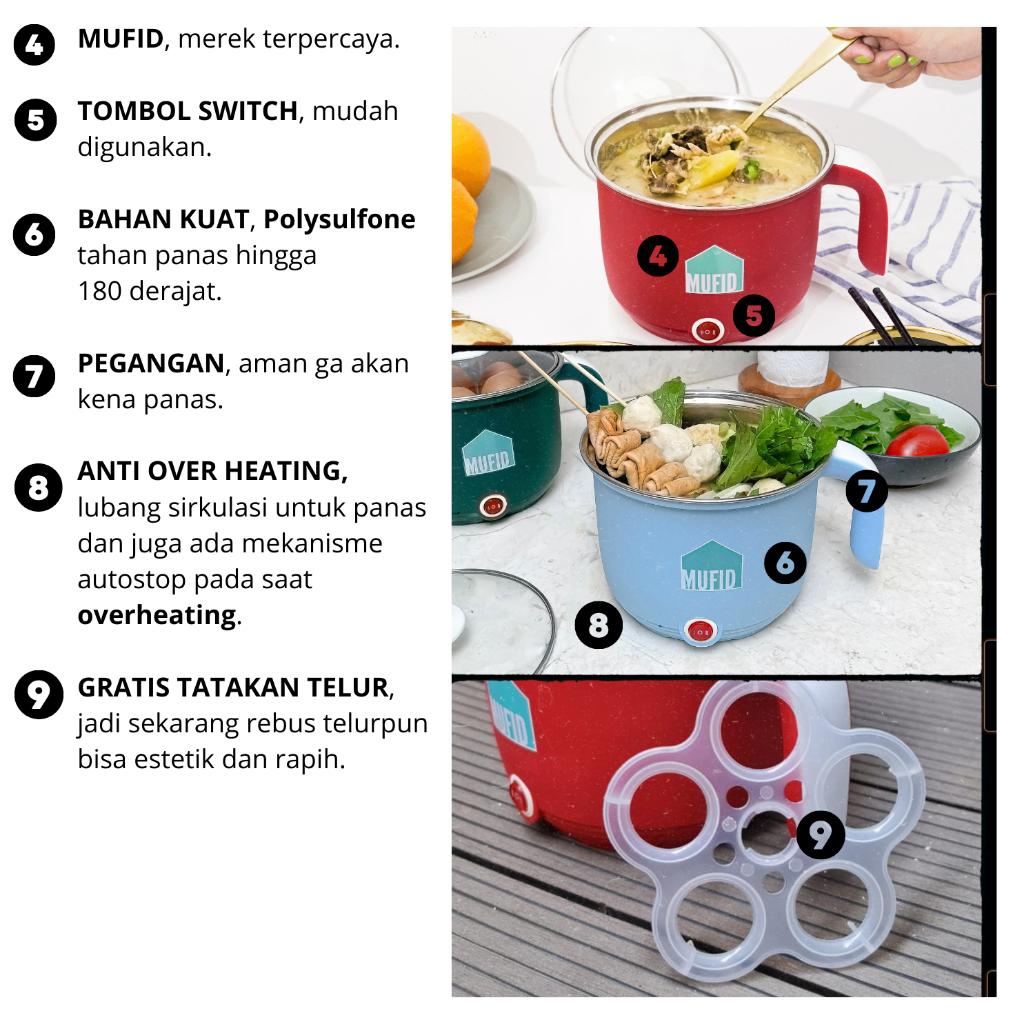 Panci Listrik Cup Mangkok Multifungsi Electric Frypan Cooking 200 - 450 Watt - Mufid