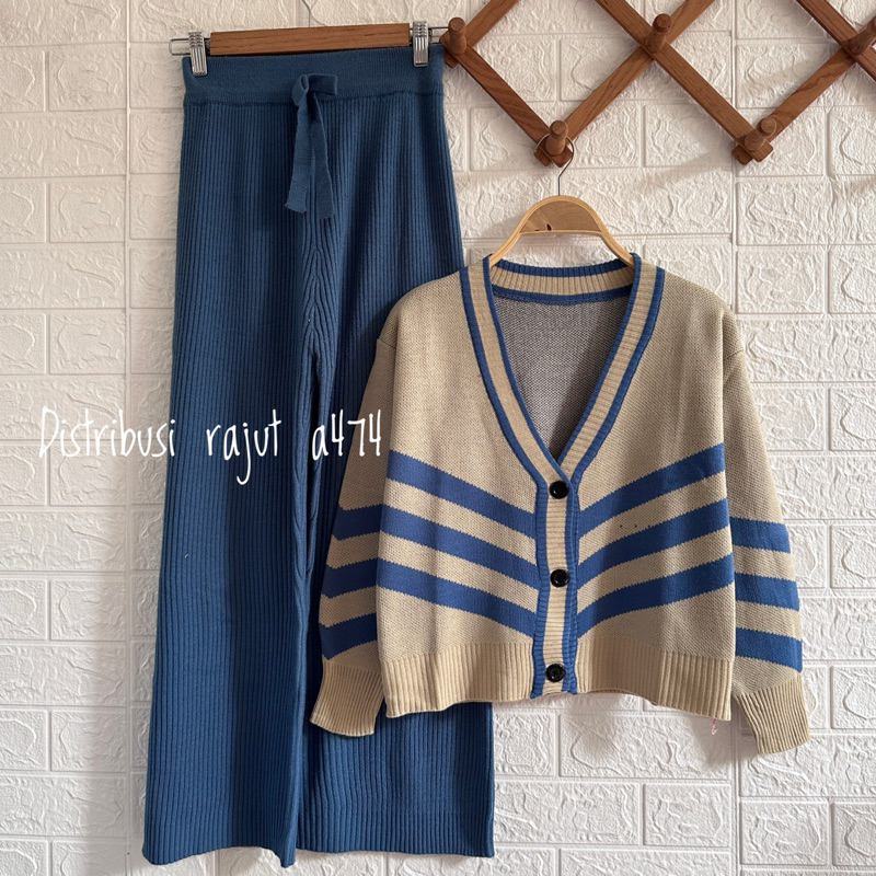 CITRA CARDIGAN RAJUT KANCING MOTIF STRIPE ATASAN LENGAN PANJANG WANITA