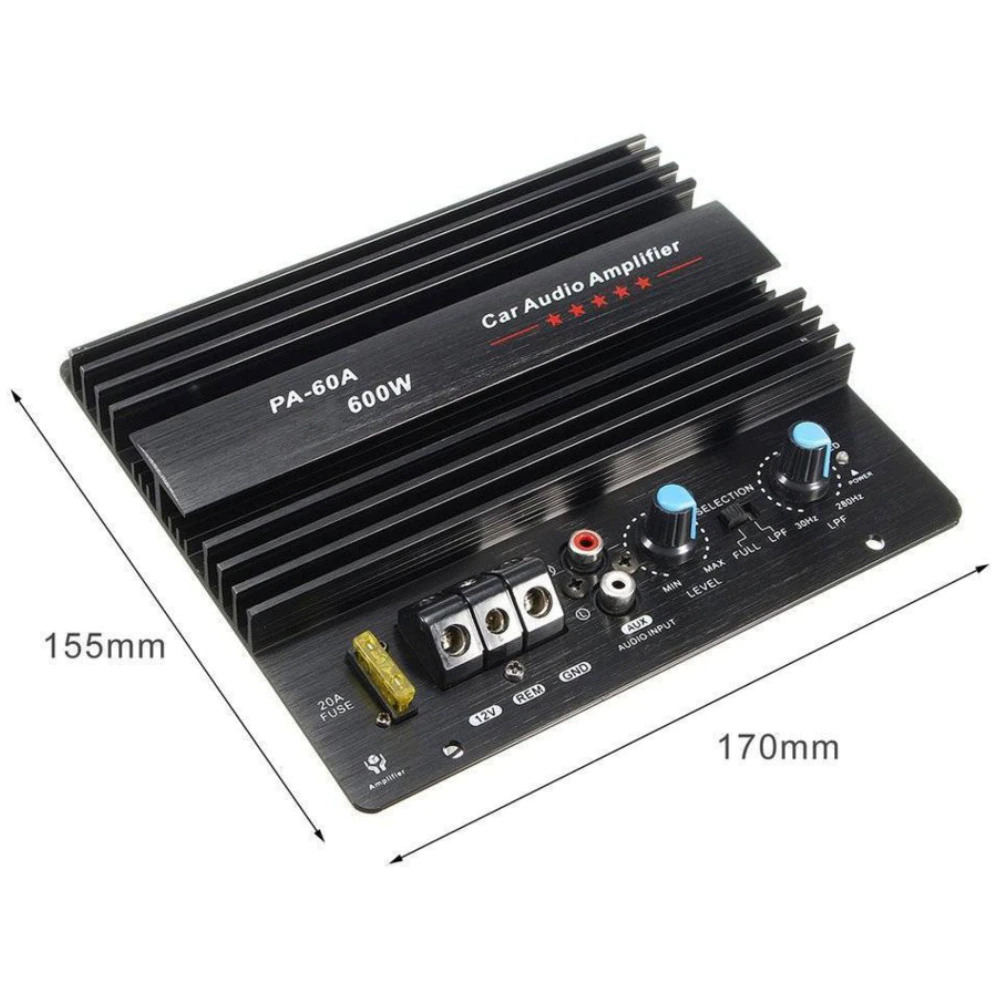 Mono Car Audio Amplifier Board Bass Subwoofer 600W - PA-60A - Black