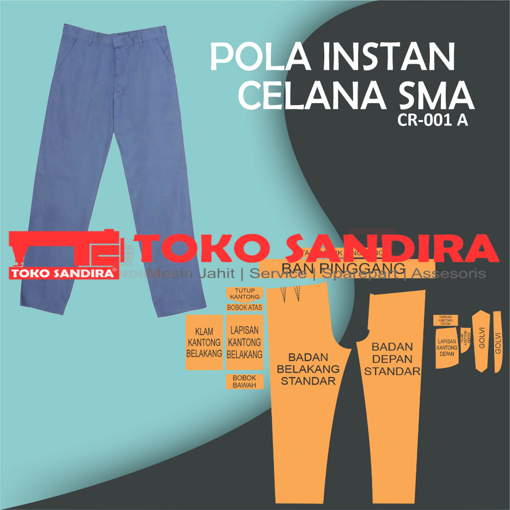 pola celana/pola instan celana smp/pola celana seragam pria/pola instan celana sekolah sma/pola inst