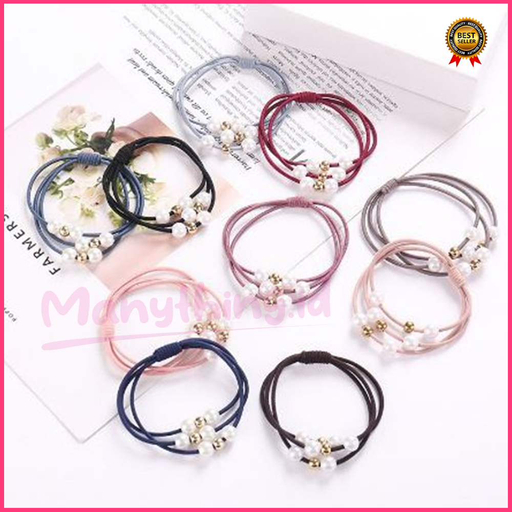 Import Ikat korea - IKAT RAMBUT Korea MUTIARA - Gelang Pearl Tali Aksesoris Fashion Wanita -  Karet 3 Tali Kunciran Import