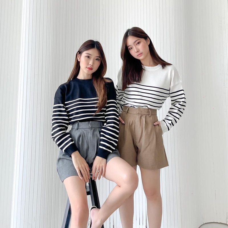 OTHA KNIT SWEATER OVERSIZE WANITA KOREA - STRIPES LONGSLEEVE TOP PREMIUM - SWEATER SOFT KNIT BASIC KOREA - ATASAN TANGAN PANJANG - HIJAB FRIENDLY - SWEATER GARIS GARIS RAJUT ATASAN WANITA - HADIAH / KADO ULTAH CEWEK