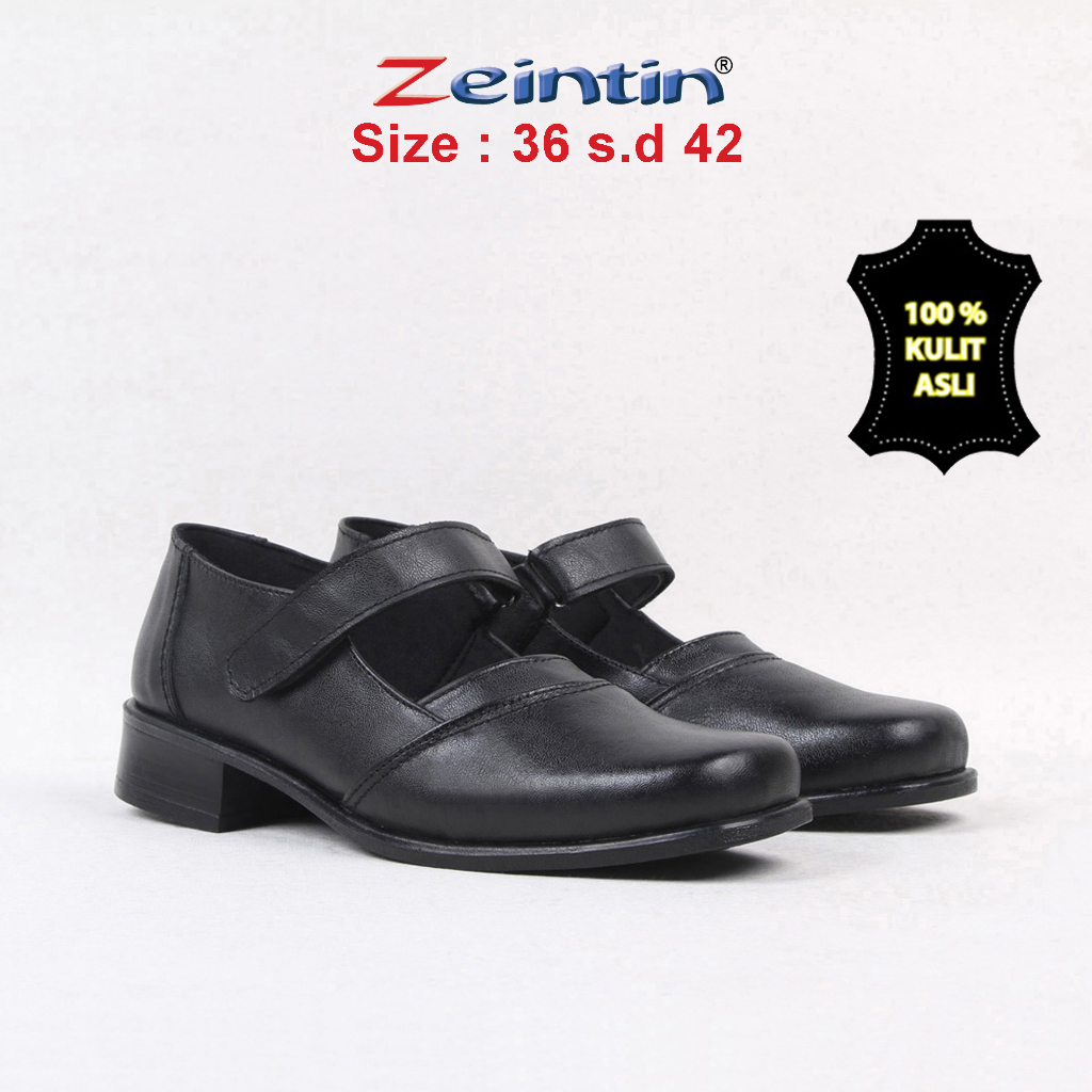 Zeintin - Sepatu Pantofel Wanita Bahan Kulit Asli Hitam Mengkilap Sepatu Slip On Wanita Sepatu Loafers Wanita Original Zeintin BJ