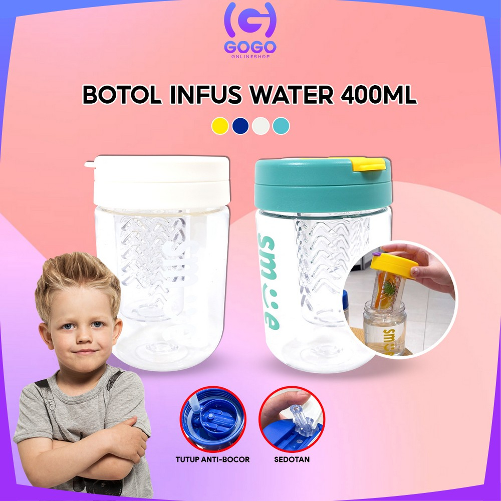 GOGO-C828 Botol Minum Infus Water Transparan Minimalis 400ML Anti Tumpah dengan Sedotan BPA FREE / Botol Air Minum Kecil Lucu Tumbler Cup Infused Portable