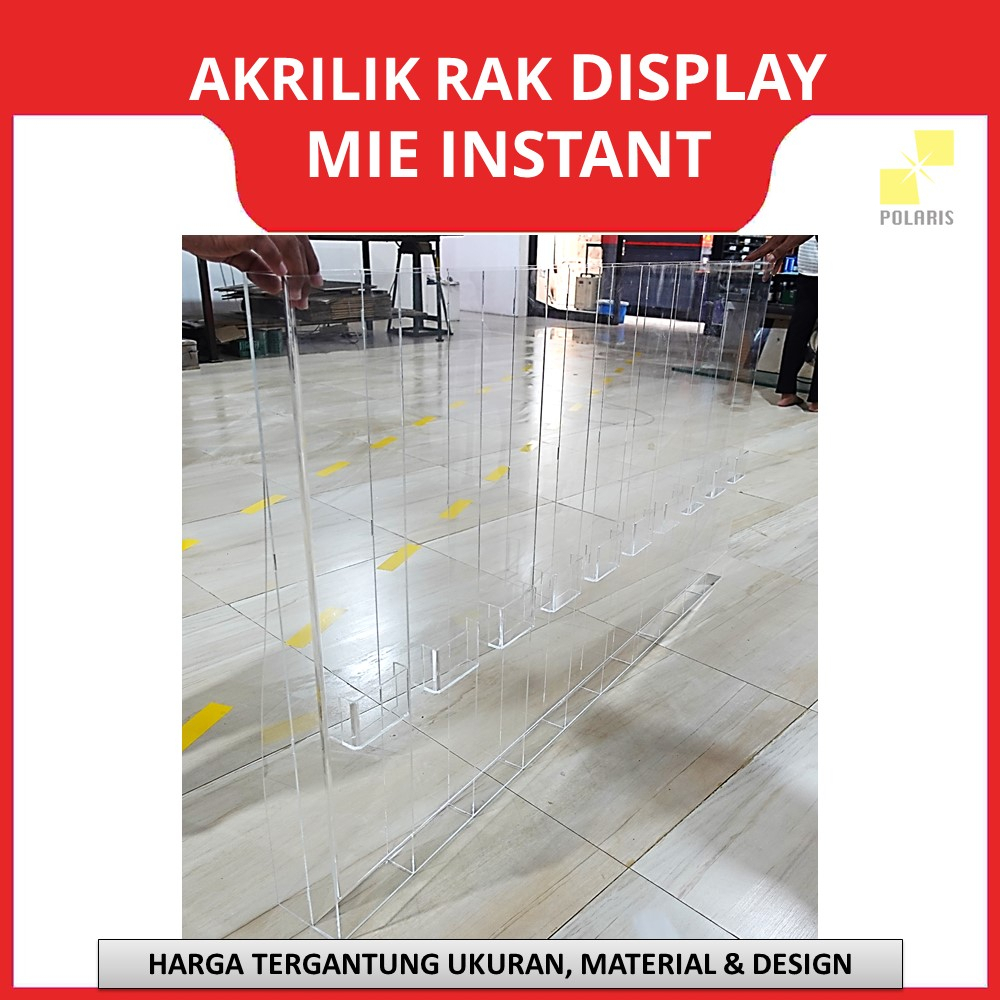 RAK ACRYLIC WARMINDO DISPLAY MIE INSTANT RAK INDOMIE - AKRILIK TEMPAT MI 10 SLOT UKURAN 145x12x80 CM