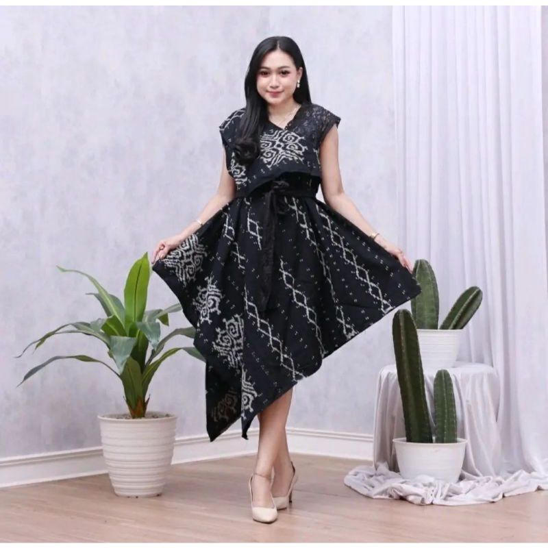 Dress tenun Terpopuper-Dress tenun mix renda-Dress tenun Modern-Dress tenun remaja kekinian-baju ten