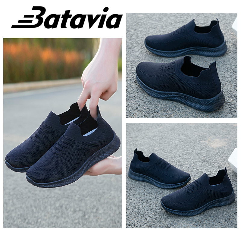 Batavia Sepatu pria olahraga tenun terbang impor asli terbaru sepatu sekolah hitam sepatu pria keren B35