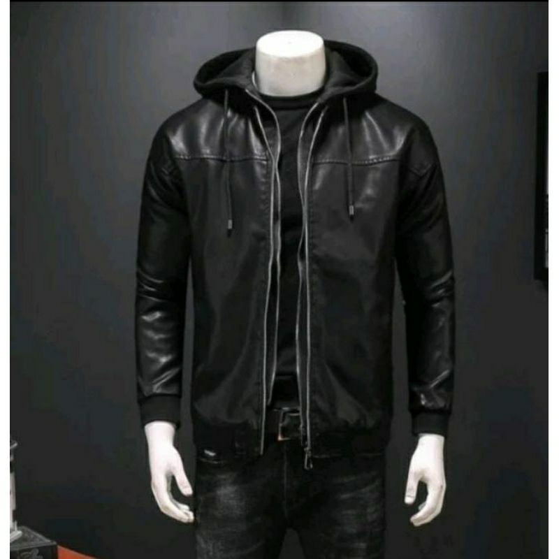 Jaket pria semi kulit / Jaket kulit pria hoodie terbaru resleting 2
