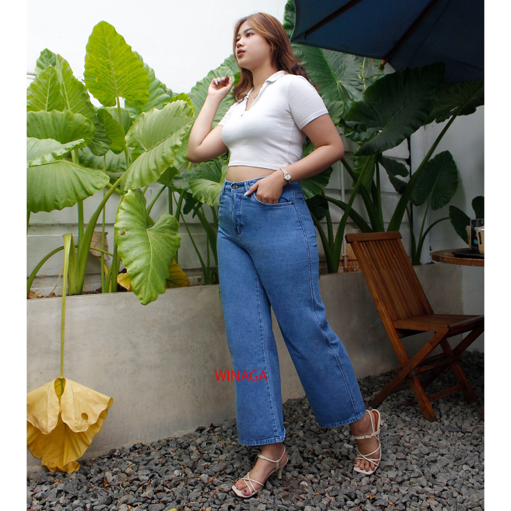 WINAGA- HighWaist Baggy Jumbo Jeans | HighWaist Baggy Jumbo | Celana Panjang Semi Kulot Jeans | Basic Denim Jeans | Baggy Jeans