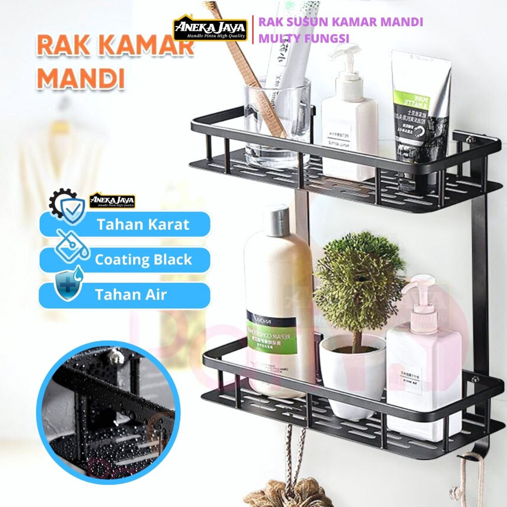 Rak Dinding Kamar Mandi 2 Tingkat Multifungsi Serbaguna - Warna Silver Dan Hitam