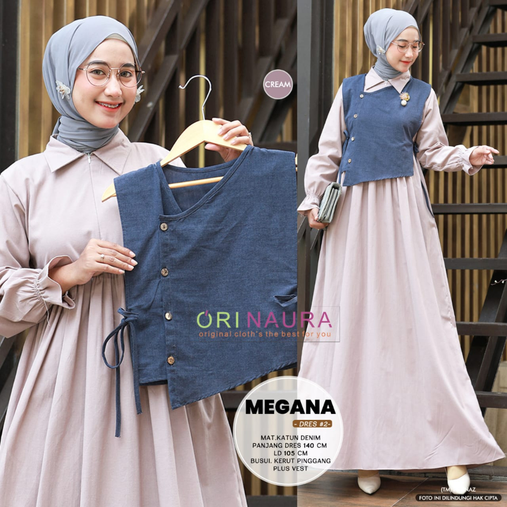 Gamis Dewasa Megana #2 Matt Katun Denim Original Naura