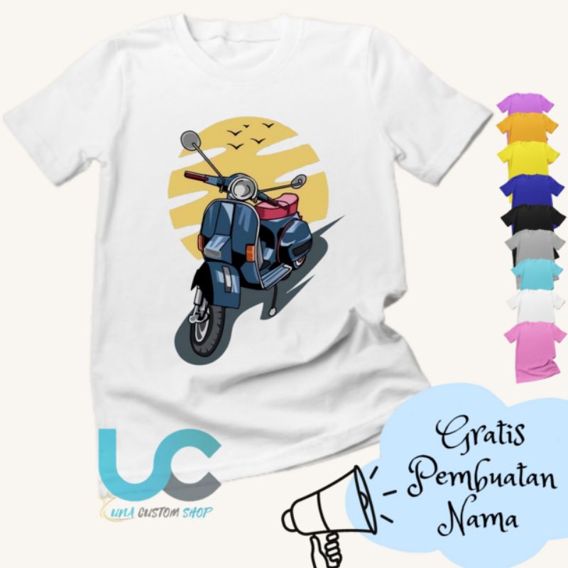 Kaos Anak Vespa Senja | Baju Anak Vespa Senja | Kaos Anak Sablon | Kaos Anak Custom Terbaru (FREE NA