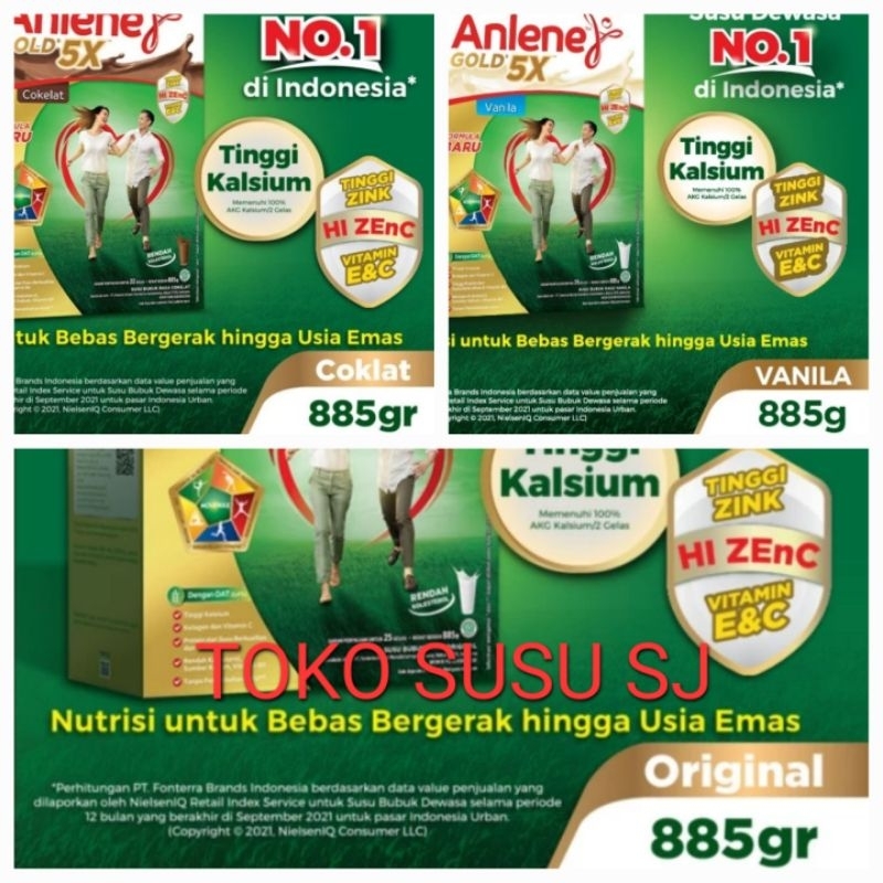 ANLENE GOLD PLUS 5X VANILA COKLAT ORIGINAL 885 GRAM/885GR/VANILLA/PLAIN/900GR