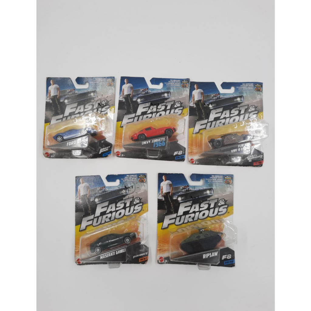 Mattel 2016 Fast & Furious Skala 1 : 55 Paket 5 Pcs ' Maserati Ghibli, Flip Car Vire o Carro, Chevy 