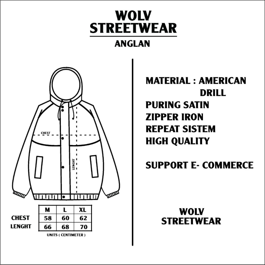 ￼Jaket Anglan Wolv Black Jaket Bomber Canvas Wolv Jaket Pria Jaket Casual