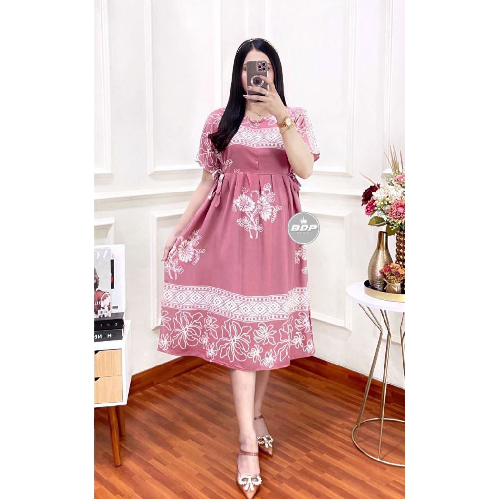 Daster Bumil Dress Hamil LD 110 cm Resleting Depan Kain Rayon Realpict