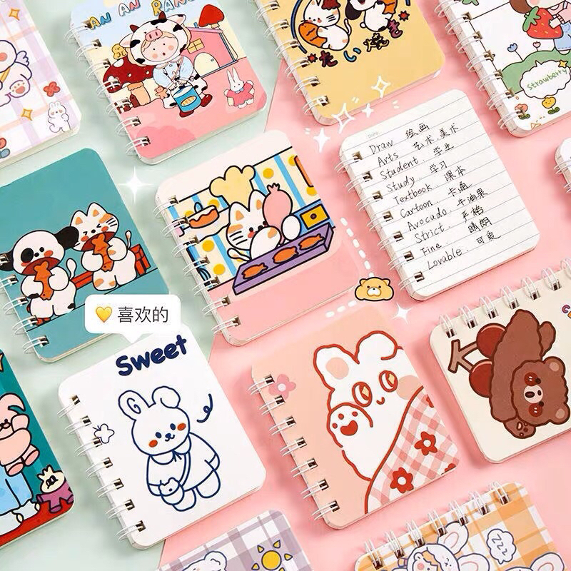 READY STOCK BISA COD - HARDCOVER 80 LEMBAR A7 BUKU TULIS COIL SAKU MINI BERGARIS KARAKTER KARTUN HEWAN LUCU MOTIF KAWAII DESAIN FANCY CUTE AESTHETIC JURNAL DEKORASI GAYA REMAJA CEWEK KOREA ANAK PEREMPUAN NOTEBOOK IMPOR COD DIARY HARIAN AESTHETIC MURAH