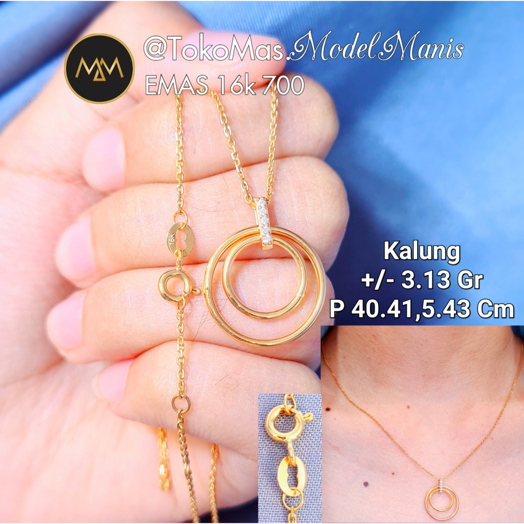 Kalung double ring emas kuning 700 akdar 16k