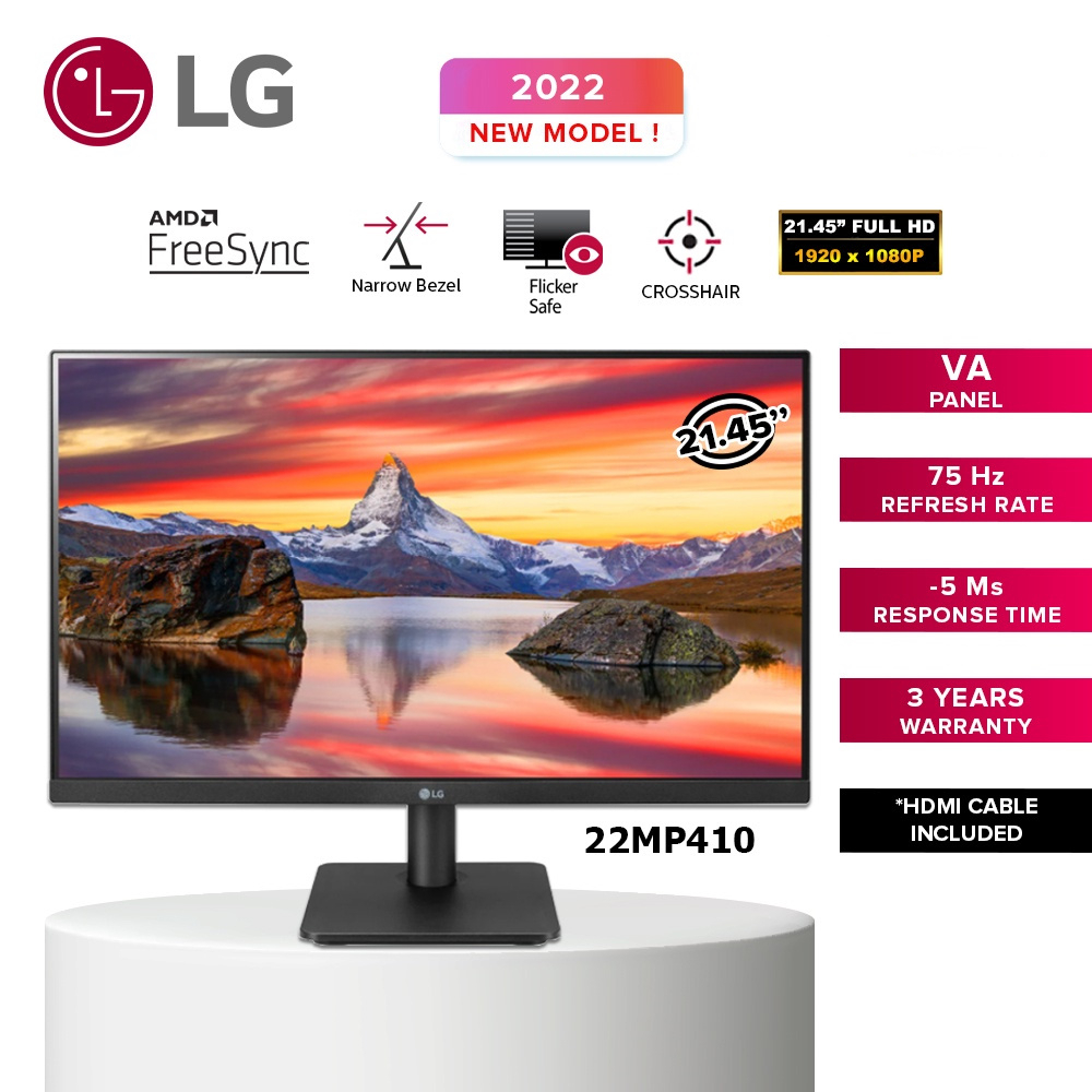 LED Monitor LG 21,5&quot; 22MP410/22MP410-B - Layar Full HD 1080p 5ms 75hz Gaming Full HD 22&quot;