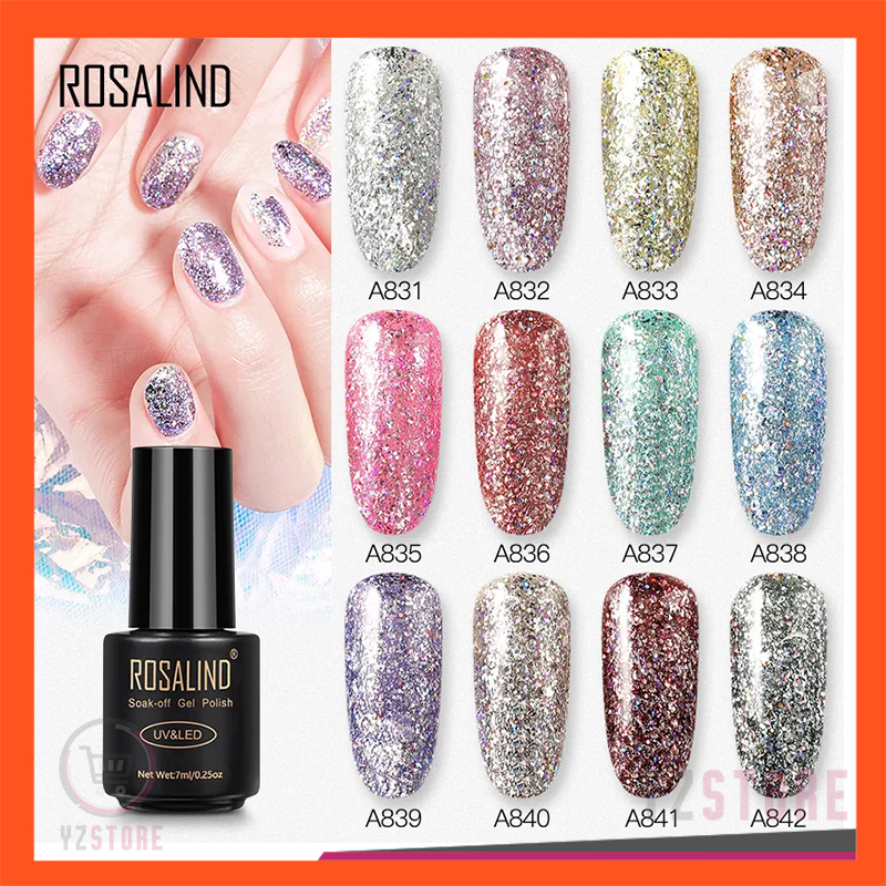 ROSALIND Glitter Gel Nail Art Polish Kutek UV LED Shiny Rainbow Series YZ212