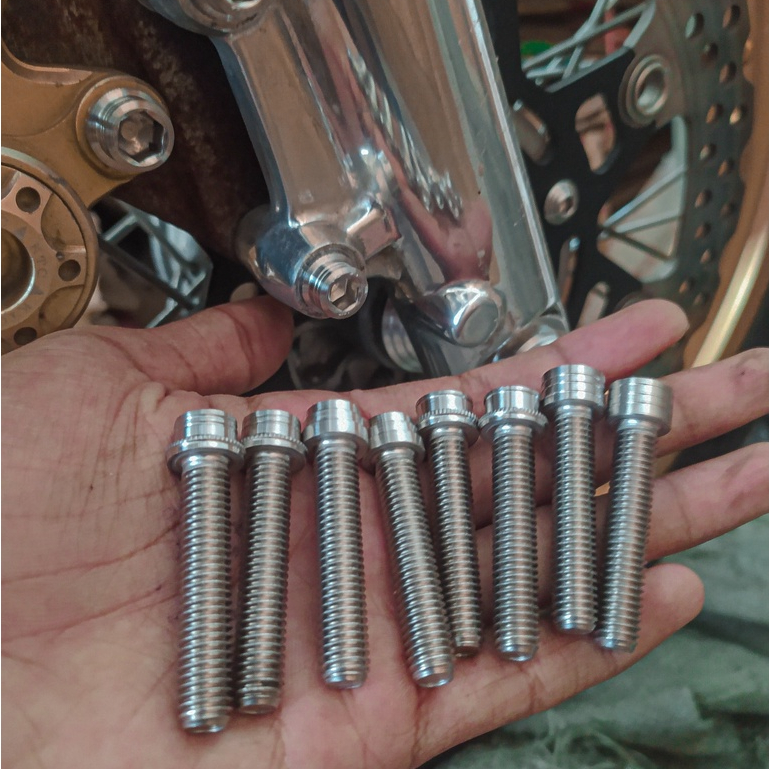 Baut pangkon kaliper bottom bawah skok ninja stainless bubut harga 1pcs