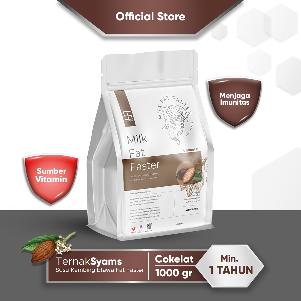 

Ternak Syams Premium Susu Penggemuk Penambah Kenaikan Berat Badan Rasa Cokelat 1000 gram 1KG Varian Etawa Full Cream Milk Fat Faster Coklat Organik Suplemen Vitamin Makanan minuman Obat Kapsul BPOM HALAL LPPOM weight gain gemuk terbukti berkualitas cepat