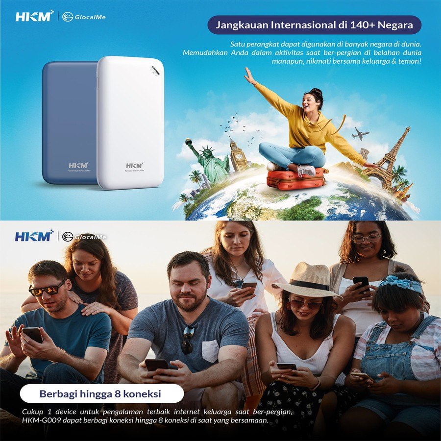 Modem Wifi 4G HKM Glocalme G009 Unlimited 6 Bln Indonesia + 8 Negara