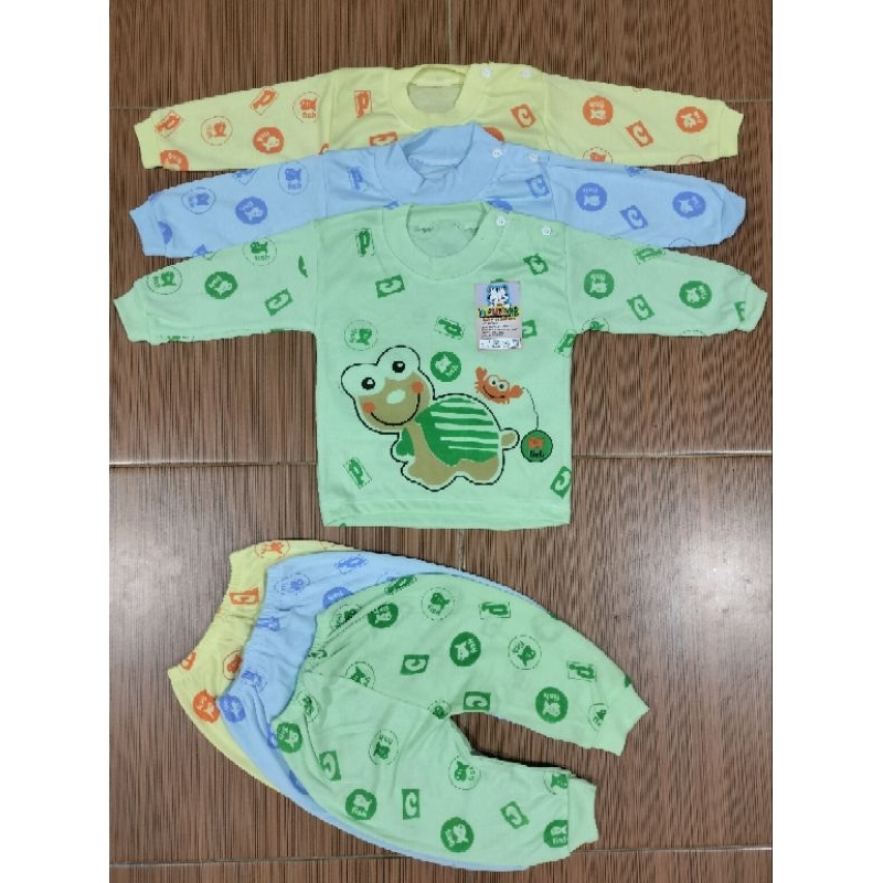 Setelan Baju Bayi Piyama Bayi Lengan Panjang Motif Kura Kura Usia 0-12 Bulan