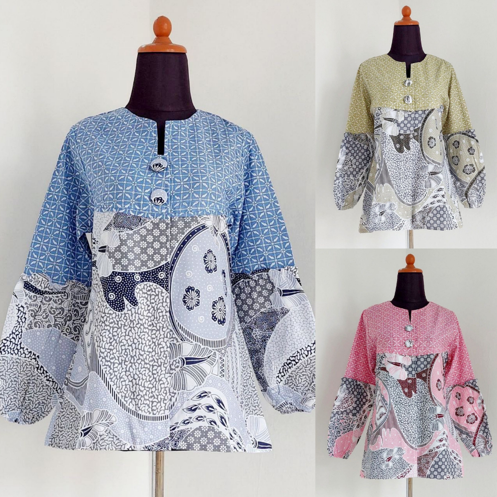 Baju Batik Wanita Modern Atasan Blouse Batik Kerja Kantor Wanita Seragam Batik M L XL XXL