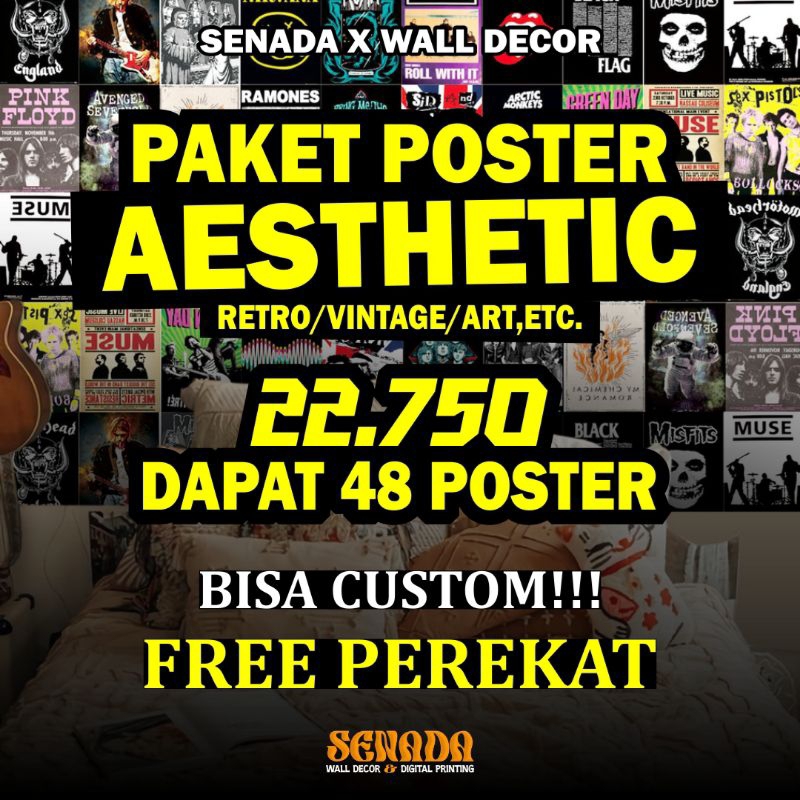 Poster Dinding Aesthetic isi 48 Poster | Hiasan Dinding Kamar Cowok/Cewek | Poster Retro | Poster Vi
