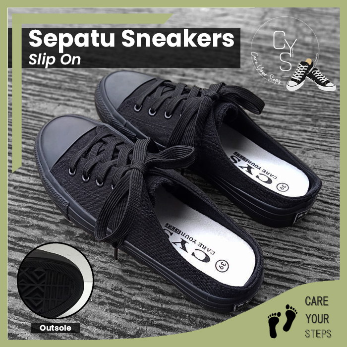 COD CYS Sepatu Sneakers Wanita Pria Sepatu Kasual Kanvas Hitam Polos Sepatu Sekolah Cewek Cowok SPT 01