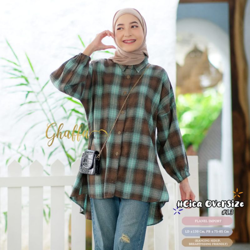 CICA OVERSIZE #13 BY GHAFFA THE LABEL / FLANEL WANITA MUSLIMAH / Atasan Ld130 jumbo