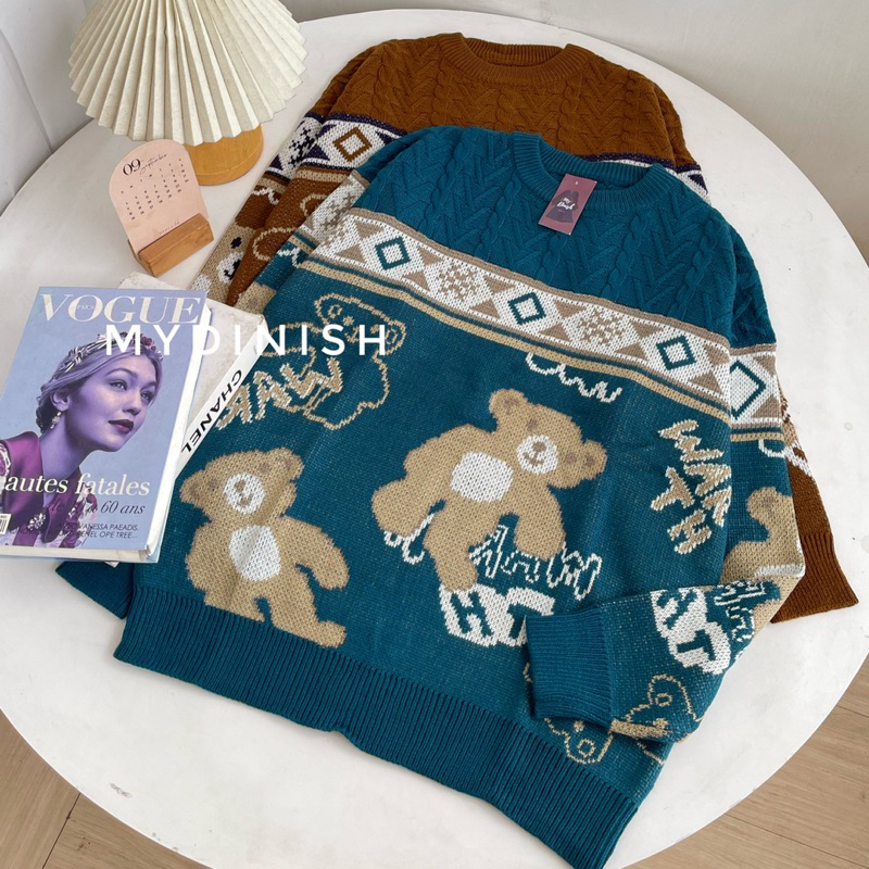 Fauzia Bear Sweater Wanita Motif Cable Terbaru Premium