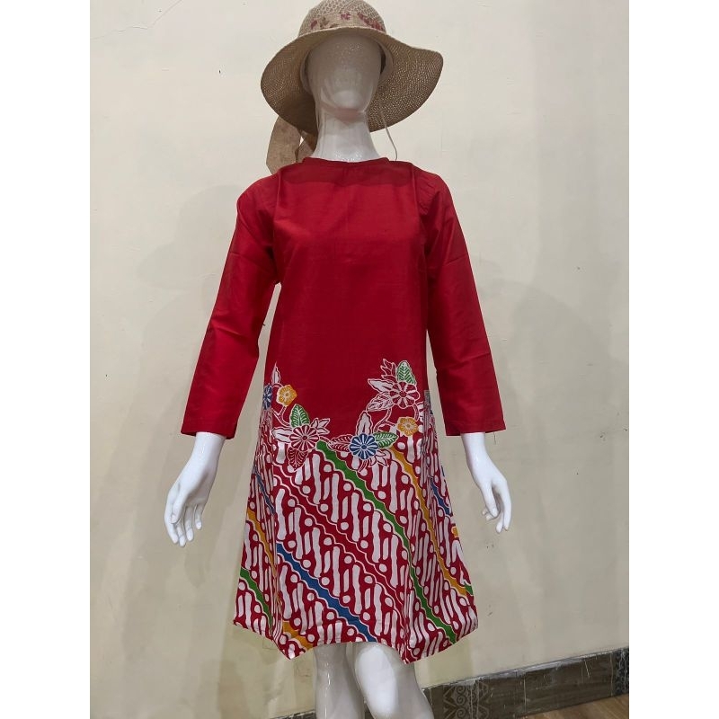 TUNIK  BATIK / DRESS WANITA BATIK BUSUI BISA BUAT KERJA CAP LAPIS FURING / TRIKOT