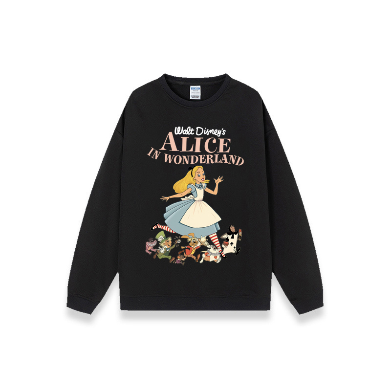 Sweater Oversize Korea Lengan Panjang Cartoon Alice Motif Printed Sweater Crewneck Kekinian Baju Sweater