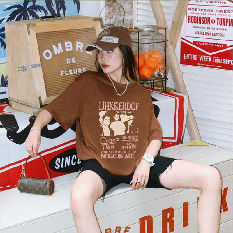 kaos oversize motif american retro baju kaos wanita lengan pendek rap hip hop import kaos hitam