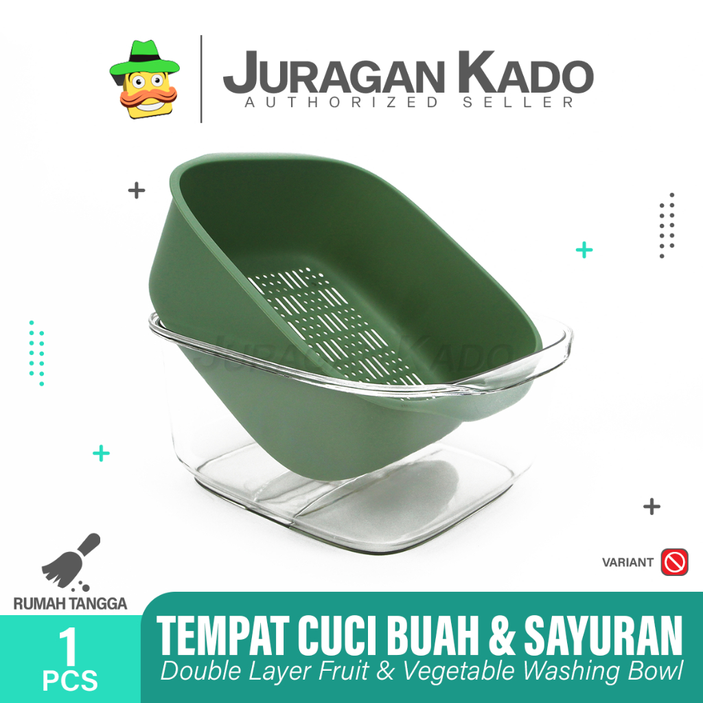 Tempat Cuci Buah Sayur 2Lapis Wadah Bening Saringan Serbaguna Washing Double Layer Fruit Vegetable