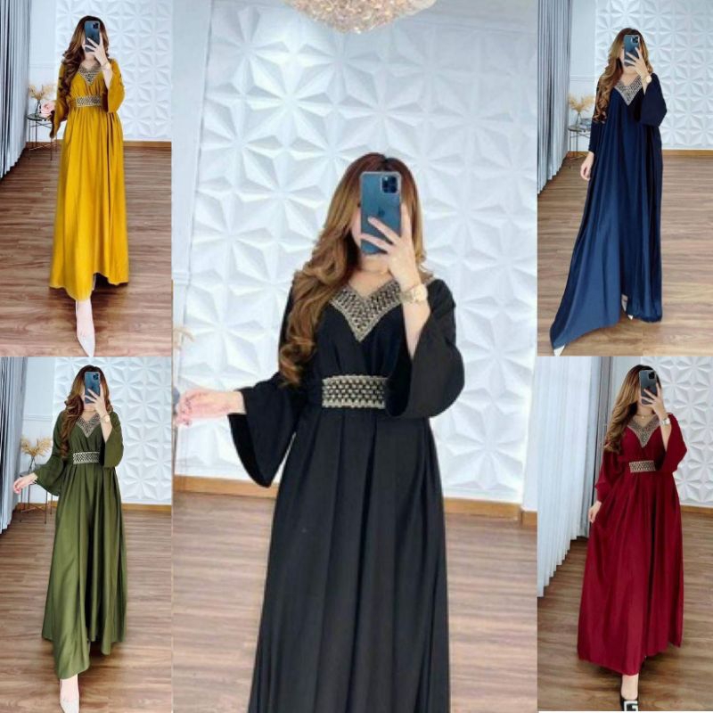 KAFTAN TSAMIRA JUMBO LD 130 CM (Free Belt/Bandana) RAYON PREMIUM GAMIS KEKINIAN 2023 MOTIF Polos