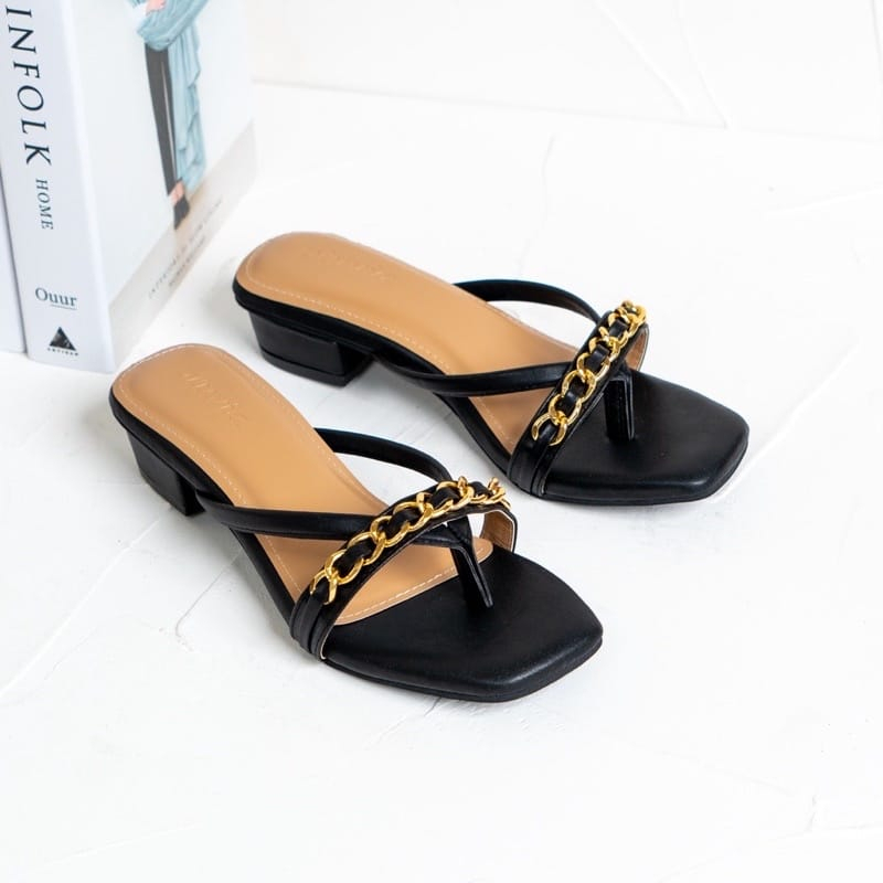 sandal heels wanita hak 3cm GITA variasi rantai anyam