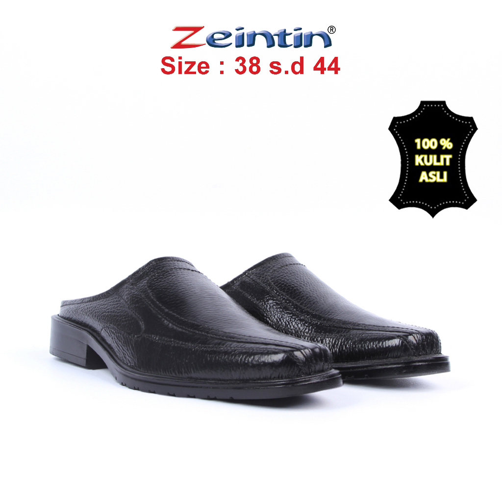 Zeintin - Sandal Pria Sepatu Selop Pria Bustong Kulit Tutong Hitam Original Zeintin AJ