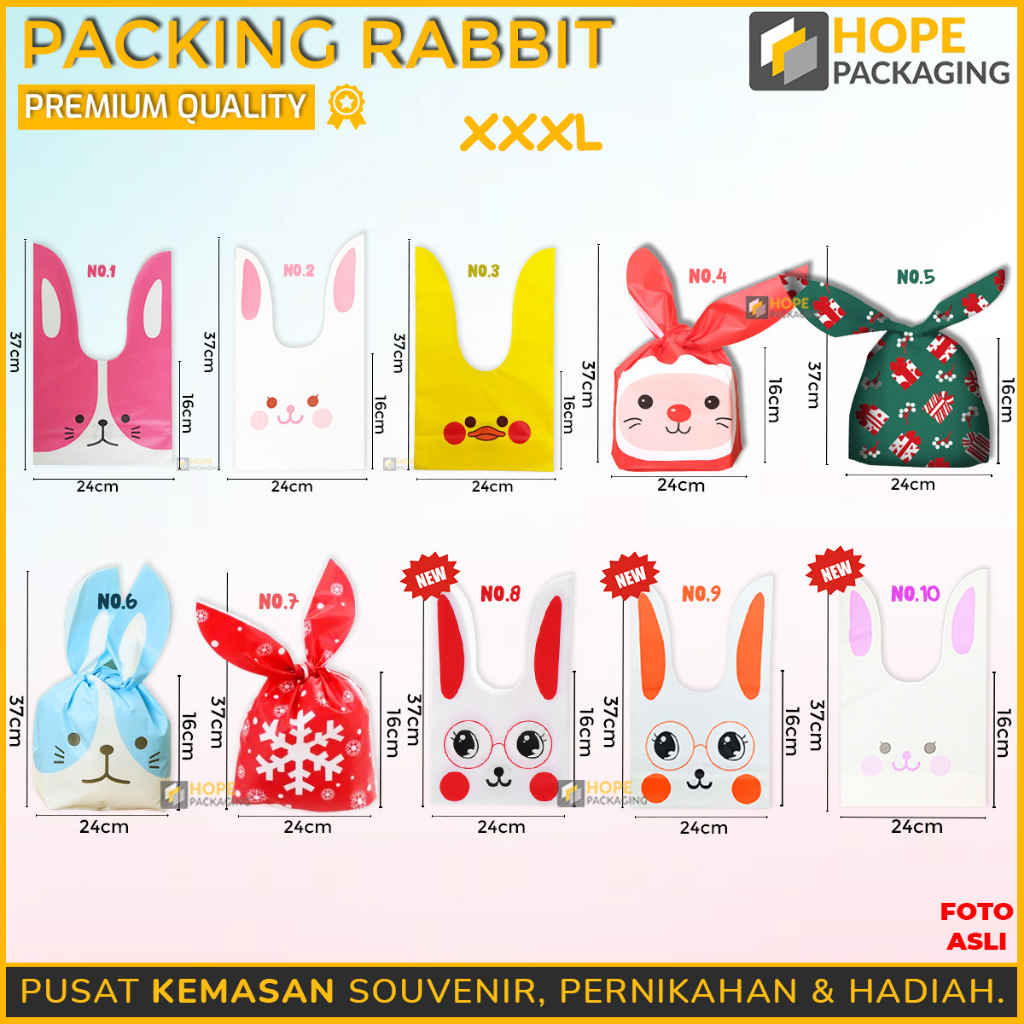 

[Harga / 5 pcs] Packing Rabbit Souvenir Ulang Tahun / Plastik Snack / Kemasan Hampers Hadiah / Kantong Gift Ultah / Tas Bingkisan Ultah / Kemasan Kelinci