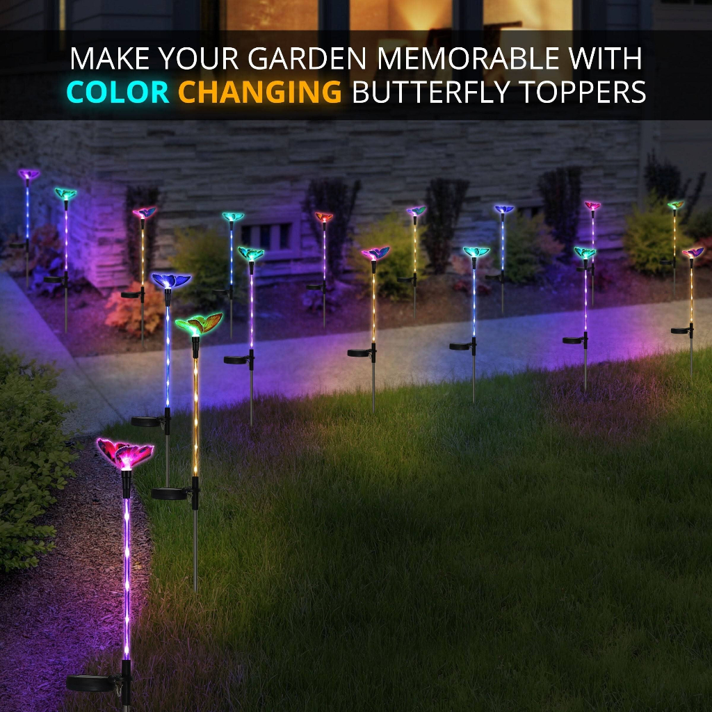 Lampu Taman Tenaga Surya LED Outdoor Bentuk Kupu Kupu Tahan Air Multicolor Solar Garden Light Butterfly Lampu Dekorasi Untuk Pernikahan