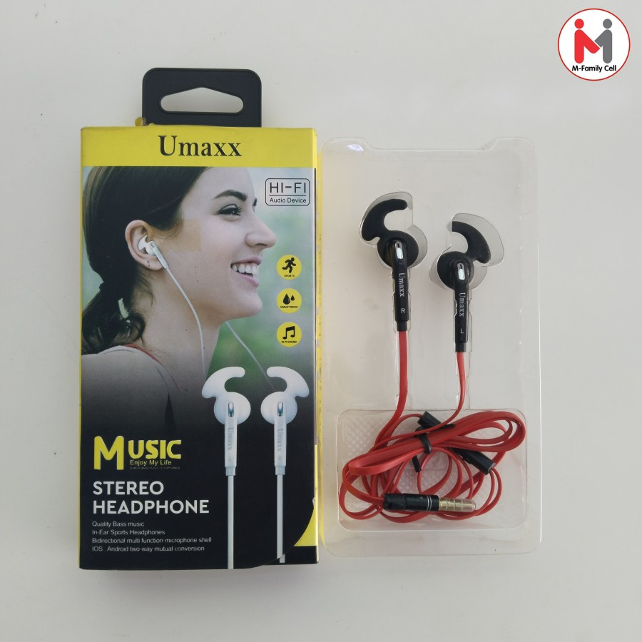 Headset Earphone PREMIUM STEREO HEADPHONE UMAXX  in ear sport Gaming